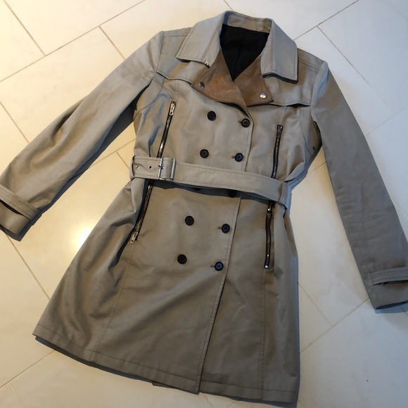 The Kooples Jackets & Blazers - The Kooples tan button up trench coat with waist tie. Zip up pockets. EUC!